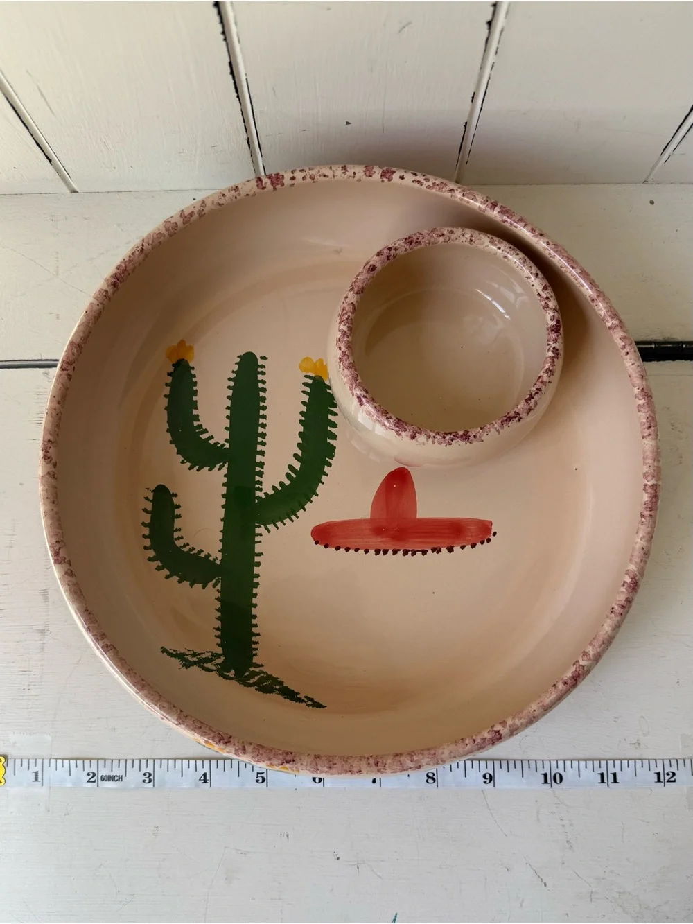 Himark Vintage Portugal Cactus Chip and Dip Platter Hand Painted Ceramic 90s